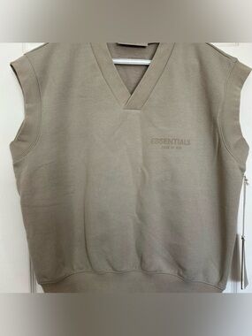 ESSENTIALS Taupe V-Neck Sleeveless Sweatshirt Vest